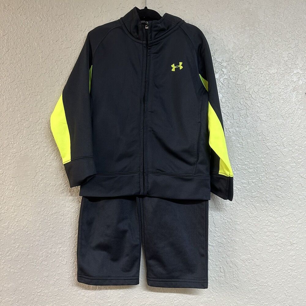 Under Armour Kids Boys Track Suit Full Zip Up Jacket Pants Size 3T Black Green - Picture 2 of 7